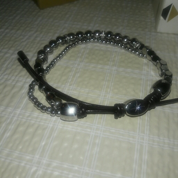 New Fossil Silver leather bracelet - Picture 3 of 4